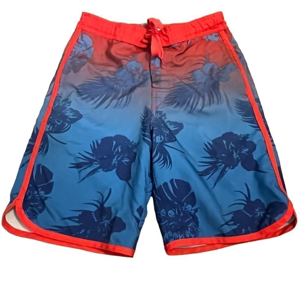 O'Rageous Red & Blue Hawaiian Print Board Shorts